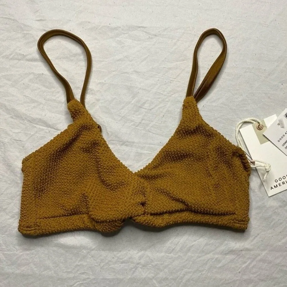 NWT Good American Crinkle Always Fits Twist Top Bronze Brown Size 1 (Small)